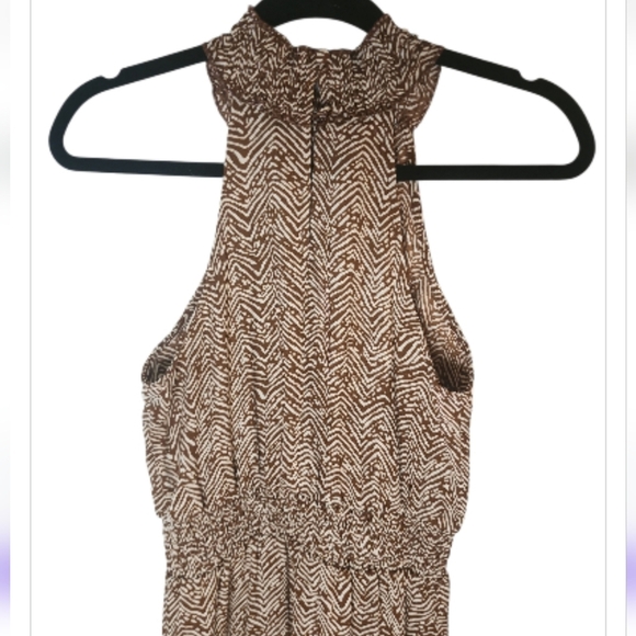 Maurices Brown Cream Smock Mock Neck Halter Sleeveless Asymmetrical Dress XS Mid - Picture 6 of 11